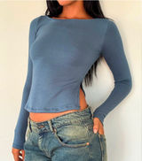 Motel Rocks XS NEW Dinar Split Hem Top In Mineral Blue Photo 0