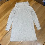 Loft Women XS‎ Speckled Cowl Neck Sweater Dress Cream Oatmeal Button Cuff Tunic Photo 0