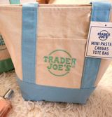 Trader Joe's Mini Canvas Tote Bag Blue Photo 0
