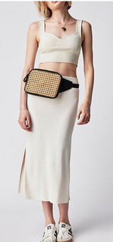 Free People cream knit Golden Hour Midi‎ Skirt size large NWT Photo 0