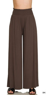 Zenana Smocked Waist Wide Leg Palazzo Pants - Brown - Small Photo 0