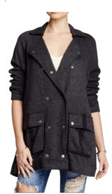 Free People Jacket Womens Size XS Dark Gray Slouchy Pea Coat Anorak Linen Blend Photo 0