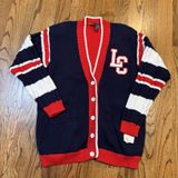 Vintage 90s‎ Lizsport Varsity Cardigan Sweater LC Red Navy Striped NWT Medium Photo 0