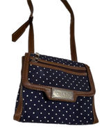 Chaps Navy Blue Polka Dot Crossbody Bag Brown Trim Canvas Small Messenger Purse Photo 0