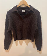 Sunday‎ Best Aritzia Brown Merino Wool Cable Knit Polo Sweater Cropped Small Photo 0