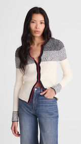 Madewell Striped Bouclé-Knit Cardigan Ivory And Navy Multi Stripe medium NEW Photo 0