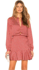 ALEXIS Coretti Mini Dress Silk Blouson Top Flounce Hem Printed Women's Size M Photo 0