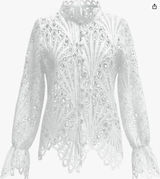 Hollow Lace Top Sz L White Guipure Romantic Sleeves Coquette Feminine Victorian Photo 0