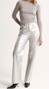 Abercrombie & Fitch Metallic Silver 90s‎ High Rise Straight Leg Coated jeans 14R Photo 0