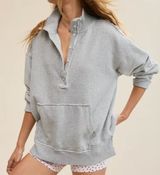 Aerie Vintage Popover Snap Button Polo Sweatshirt Gray Medium Photo 0
