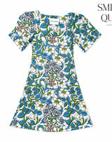 Smith & Quinn XS Blue Floral Mini Dress Puff Sleeve Square Neck Fit & Flare Photo 0