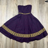 Strapless Purple Dress with Gold Embroidery Photo 0