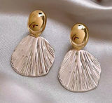 Gold Stud + Silver Shell Drop Earrings Photo 0