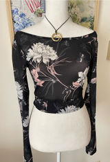 Victoria’s Secret Mesh Sheer Butterfly Black Floral Long Sleeve Top Whimsigoth Photo 0