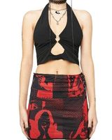 Edikted Tati Mini Mesh Skirt Adjustable Lace-Up Goth Steetwear Red Black Medium Photo 0