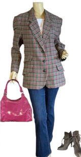 Vintage 1980'S Jack Set Cotton Blend Houndstooth Print Blazer (12) Photo 0