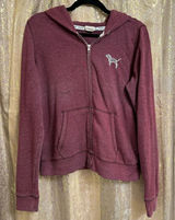 PINK Victorias Secret Maroon Silver Logo Sequin Bling Hoodie Zip Sweater Medium Photo 0