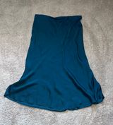 Turquoise Satin MIDI Skirt Photo 0