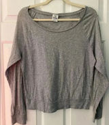 PINK Long Sleeved Boat neck‎ Gray Top Size S Photo 0
