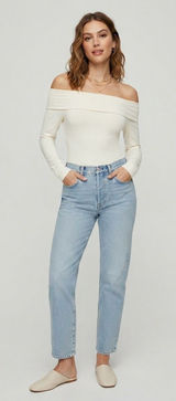 Aritzia Off-Shoulder Long Sleeve Bodysuit in Cream Photo 0