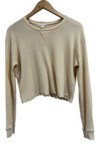 Billabong Essentials Light Yellow Waffle Knit Cropped Long Sleeve Thermal Top M Photo 0