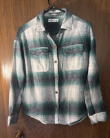 Hollister green and white plaid flannel boyfriend fit button shirt Photo 0
