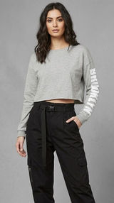 BROOKLYN Graphic Letter Cropped Long Sleeve Grey Sweatshirt, Lightweight sz. S Photo 0