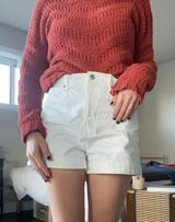 High Waisted White Denim Shorts Photo 0