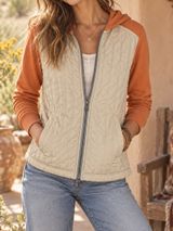 Sundance Catalog Mixed Media Quilted Hooded Jacket Orange Cream Size XS Photo 0