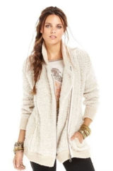 Free People Sz XS Oatmeal Boucle Jacket Fuzzy Cardigan Sweater Photo 0