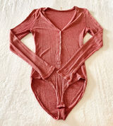 Free People Intimately Waffle Knit Henley Bodysuit Womens‎ Size M Pink Thermal Photo 0