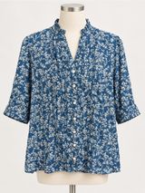 Trovata Birds of Paradise blue floral short-sleeve cotton ramie medium women’s Photo 0