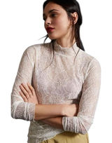 Anthropologie Cream Lace Sheer Long Sleeve Top Size Small Boho Whimsy Photo 0