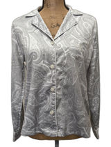 Lauren Ralph Lauren Satin Pajama Top‎ Monogrammed Pocket Gray Paisley Size Small Photo 0