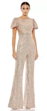 Mac Duggal Sequined Puff Shoulder Illusion Cutout Jumpsuit Blush 11273 Size 4 Photo 0