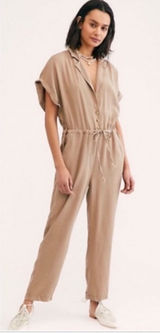 Free People | Woman's‎ Lottie Brown Short Sleeve Drawstring Utility Jumpsuit, S Photo 0