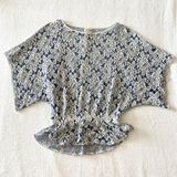 Ariat Floral Lace Dolman Blouse Womens‎ Size S Blue White Smocked Waist Western Photo 0