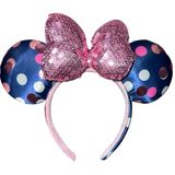 Disney Parks Minnie Mouse Navy Blue Polka Dot Ears Pink Sequin Bow Headband USA Photo 0