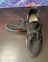 Men's Black Knit Lace-Up Sneakers with Rainbow Sole Photo 0