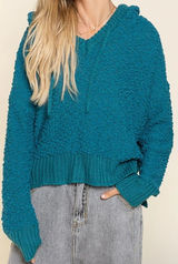 POL Teal V-Neck Oversized Hooded Sweater - NWOT - Size L Photo 0