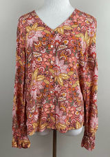 Ann Taylor LOFT Blouse Womens Small Floral Multicolor‎ V-Neck Long Sleeve Top Photo 0