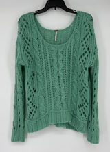 Free People Green Chunky Open Knit Mohair Wool Blend Sweater Medium Womens Photo 0