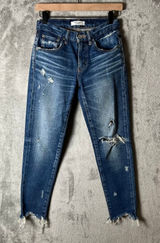 MOUSSY Vintage Howa Distressed Skinny‎ Jeans Raw Hem Blue Wash Size 24 X 25” Photo 0