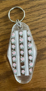 Flower Stripe Acrylic Keychain - Pink Roses- NWOT Photo 0