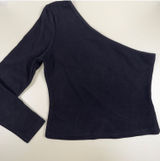 Anthropologie One Shoulder Long Sleeve Top Women’s XS Black Asymmetrical Photo 0