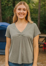 REI Grey V-Neck Blouse Camping Hiking Outdoors‎ Athletic Comfort Stretch S Photo 0