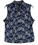 Baccini Floral Denim Style Sleeveless Button Down Collard Vest Large Photo 0