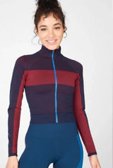 Fabletics Tory Cropped Seamless Jacket in Deep Navy / Haute Red / Lake Small Photo 0