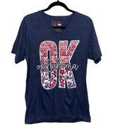 Calamity Jane's Apparel Blue OK V Neck Graphic Tee Shirt‎ Photo 0