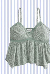 Green floral lace trim cami top Photo 0